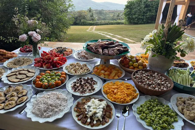 Catering buffet spread for an event at a private villa in Bali